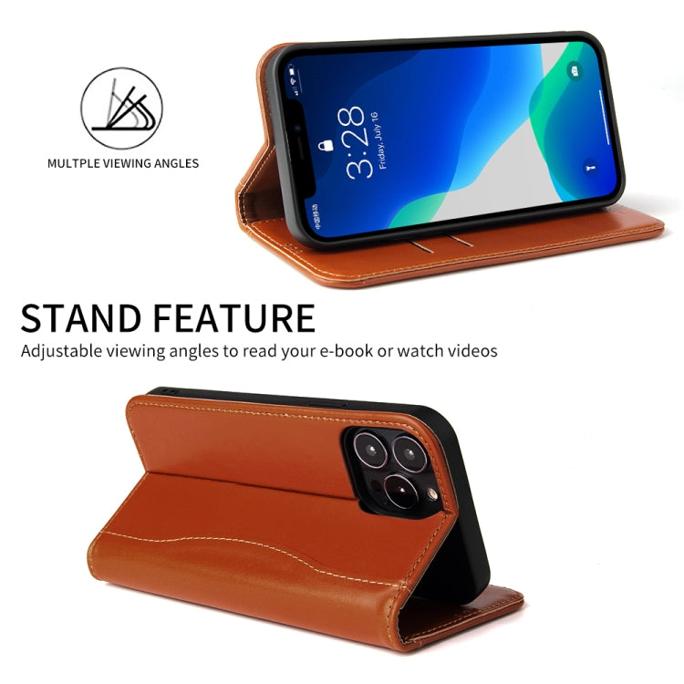 For iPhone 13 Genuine Leather Horizontal Flip Leather Case with Holder & Card Slots & Wallet