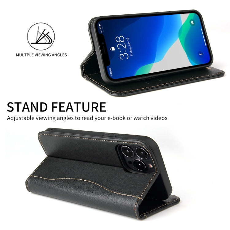 For iPhone 13 Pro Genuine Leather Horizontal Flip Leather Case with Holder & Card Slots & Wallet