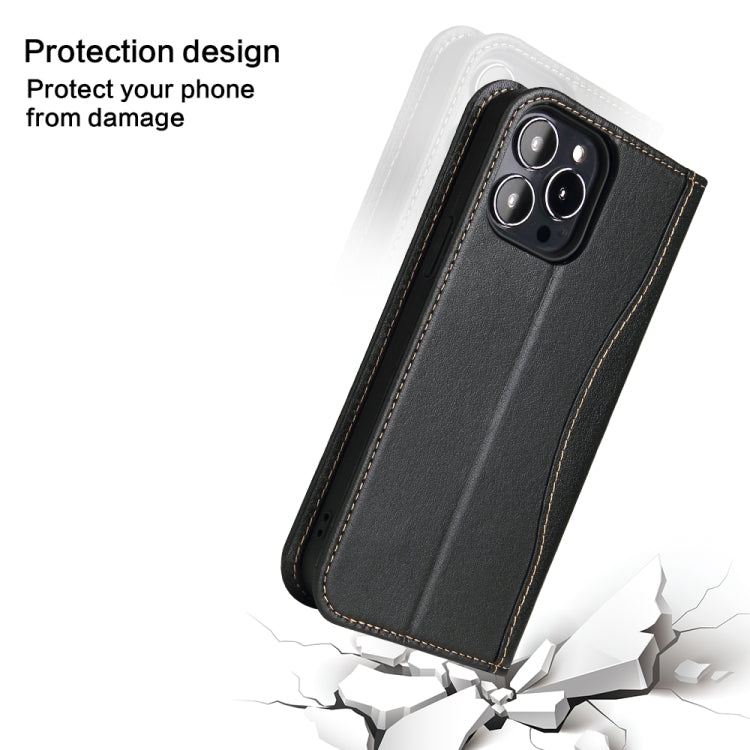 For iPhone 13 Pro Max Genuine Leather Horizontal Flip Leather Case with Holder & Card Slots & Wallet