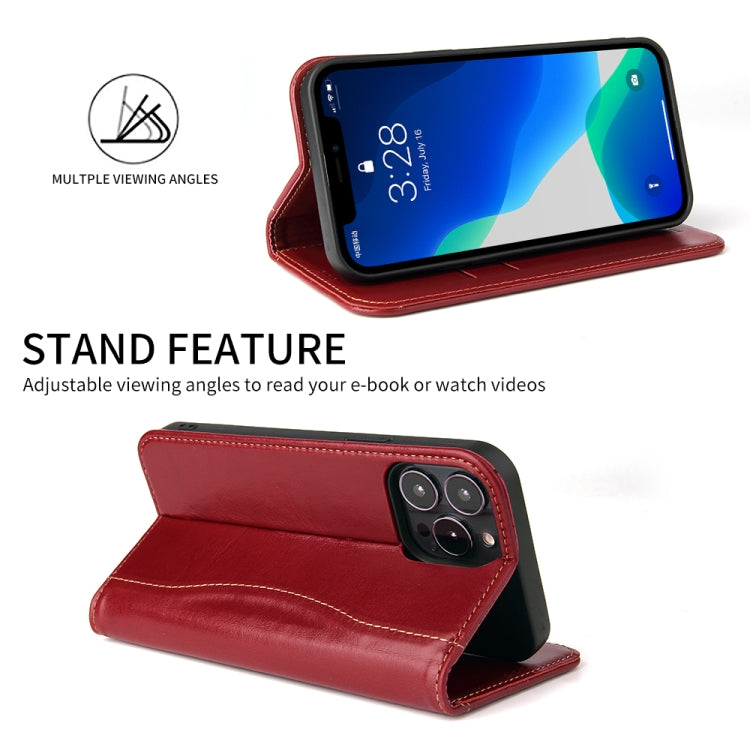 For iPhone 13 Pro Max Genuine Leather Horizontal Flip Leather Case with Holder & Card Slots & Wallet