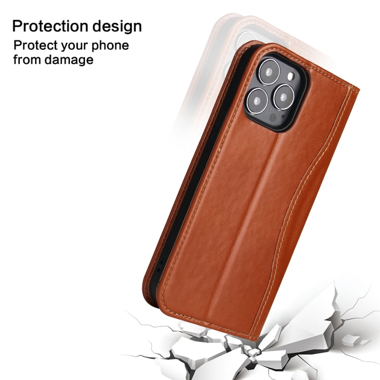 For iPhone 13 Pro Max Genuine Leather Horizontal Flip Leather Case with Holder & Card Slots & Wallet