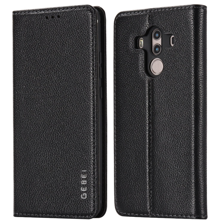 For Huawei Mate 10 Pro GEBEI Top-grain Leather Horizontal Flip Protective Case with Holder & Card Slots