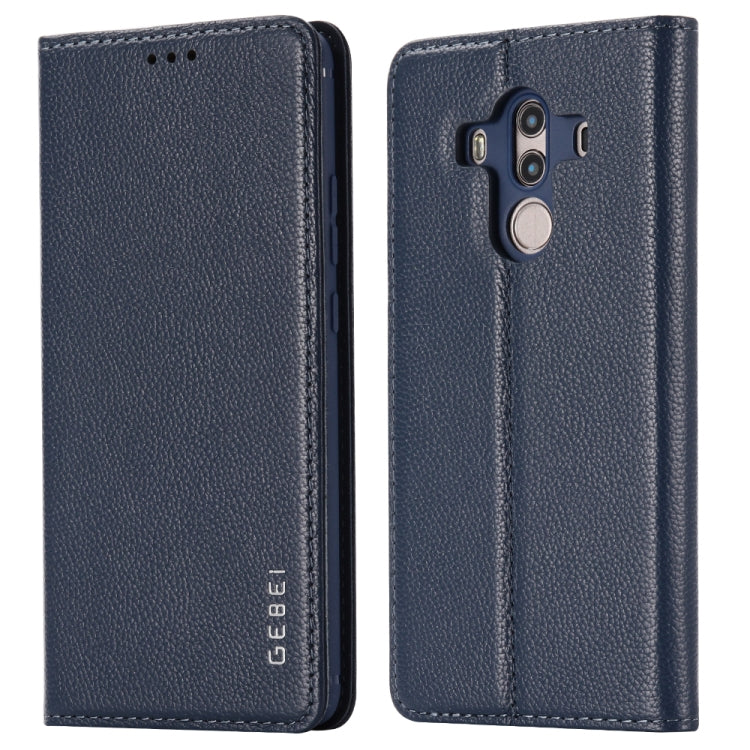 For Huawei Mate 10 Pro GEBEI Top-grain Leather Horizontal Flip Protective Case with Holder & Card Slots