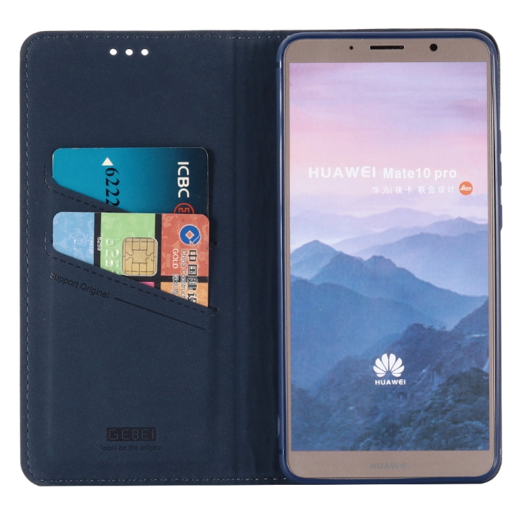 For Huawei Mate 10 Pro GEBEI Top-grain Leather Horizontal Flip Protective Case with Holder & Card Slots