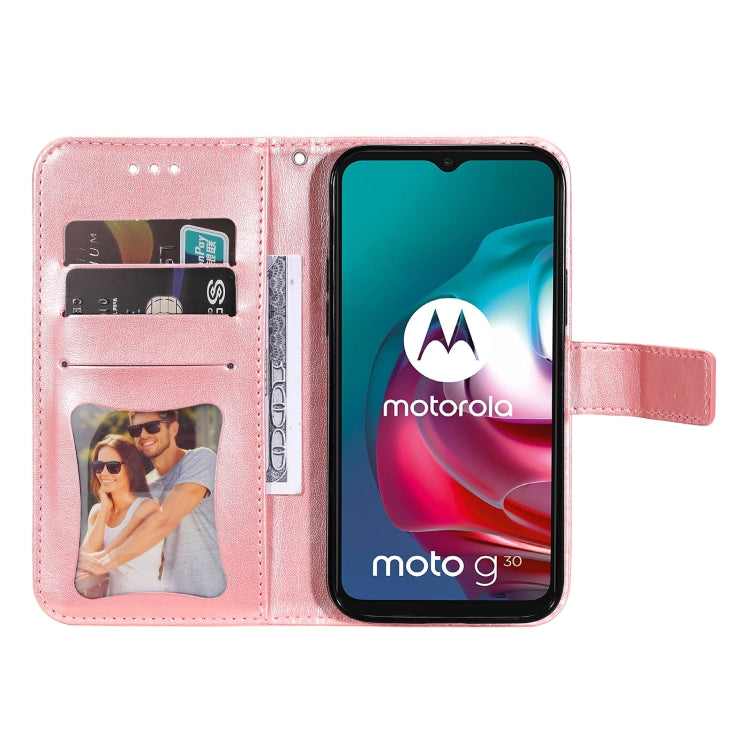 7-petal Flowers Embossing Pattern Horizontal Flip PU Leather Case with Holder & Card Slots & Wallet & Photo Frame For Motorola Moto G30 / G10 / G10 Power / G20