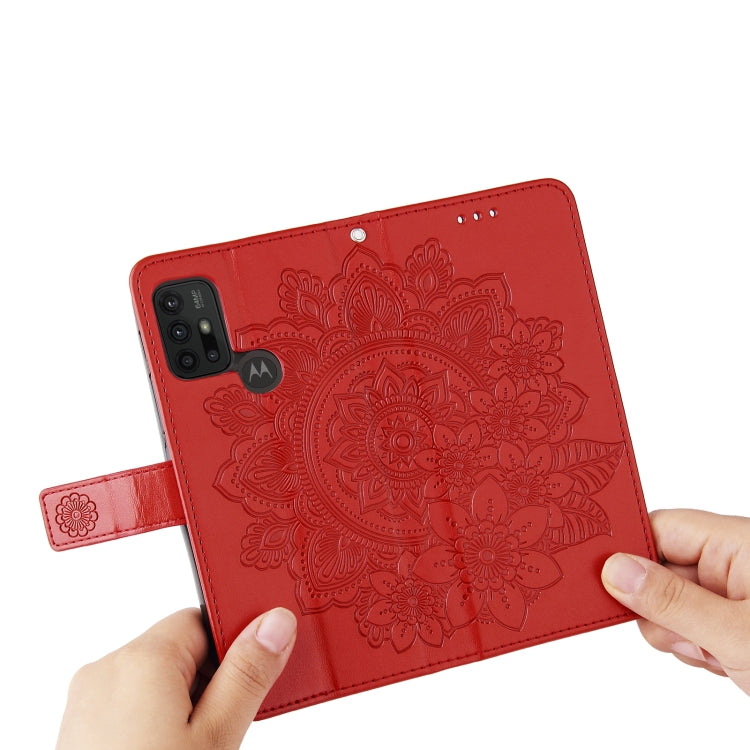 7-petal Flowers Embossing Pattern Horizontal Flip PU Leather Case with Holder & Card Slots & Wallet & Photo Frame For Motorola Moto G30 / G10 / G10 Power / G20