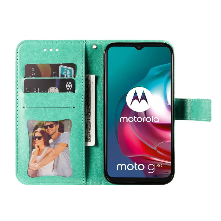 7-petal Flowers Embossing Pattern Horizontal Flip PU Leather Case with Holder & Card Slots & Wallet & Photo Frame For Motorola Moto G30 / G10 / G10 Power / G20