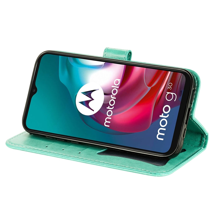 7-petal Flowers Embossing Pattern Horizontal Flip PU Leather Case with Holder & Card Slots & Wallet & Photo Frame For Motorola Moto G30 / G10 / G10 Power / G20