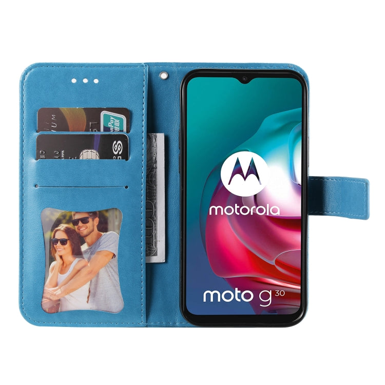 7-petal Flowers Embossing Pattern Horizontal Flip PU Leather Case with Holder & Card Slots & Wallet & Photo Frame For Motorola Moto G30 / G10 / G10 Power / G20