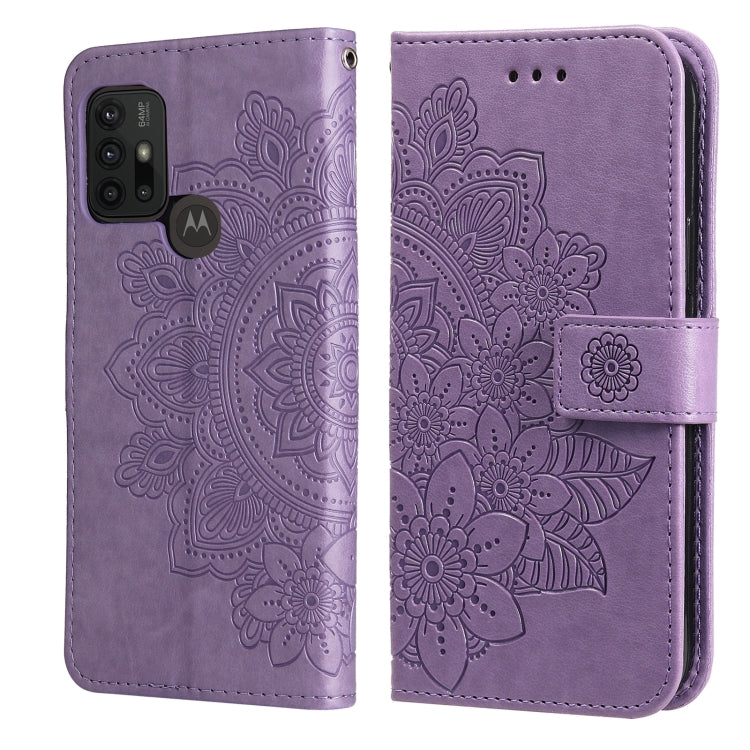 7-petal Flowers Embossing Pattern Horizontal Flip PU Leather Case with Holder & Card Slots & Wallet & Photo Frame For Motorola Moto G30 / G10 / G10 Power / G20