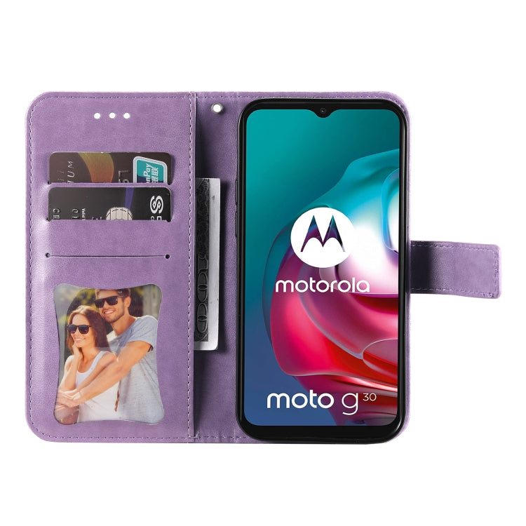 7-petal Flowers Embossing Pattern Horizontal Flip PU Leather Case with Holder & Card Slots & Wallet & Photo Frame For Motorola Moto G30 / G10 / G10 Power / G20