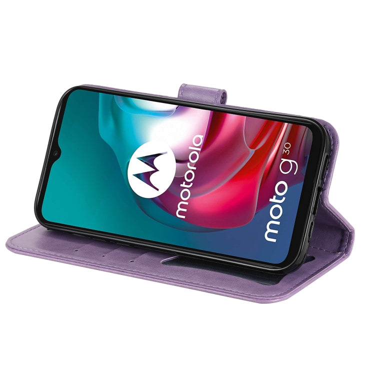 7-petal Flowers Embossing Pattern Horizontal Flip PU Leather Case with Holder & Card Slots & Wallet & Photo Frame For Motorola Moto G30 / G10 / G10 Power / G20