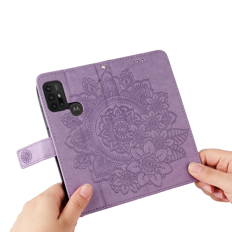 7-petal Flowers Embossing Pattern Horizontal Flip PU Leather Case with Holder & Card Slots & Wallet & Photo Frame For Motorola Moto G30 / G10 / G10 Power / G20