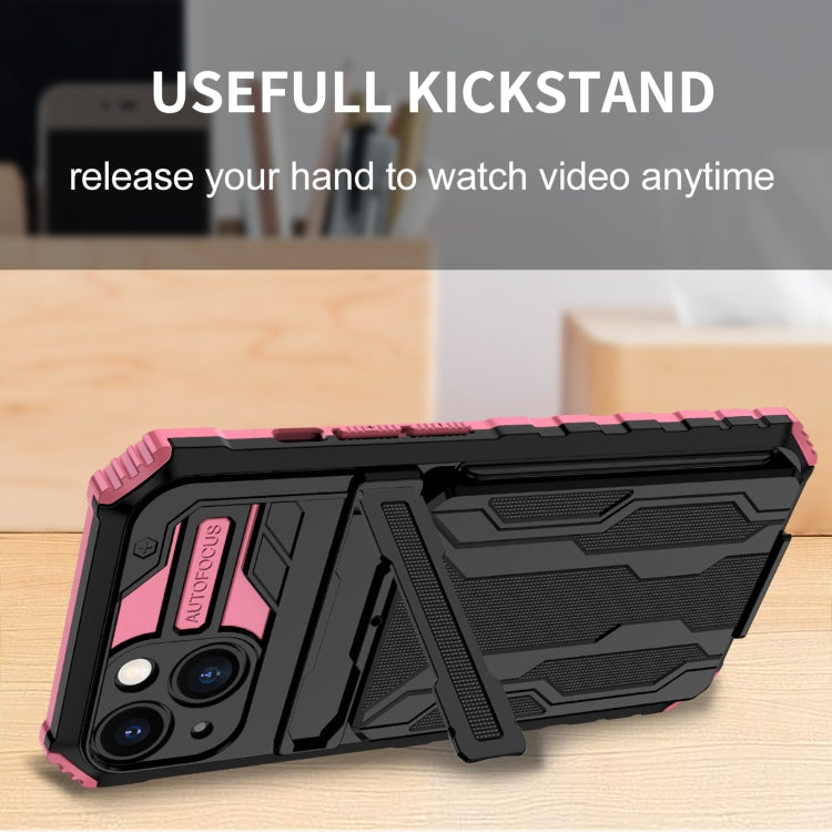 For iPhone 13 Kickstand Armor Card Wallet Phone Case