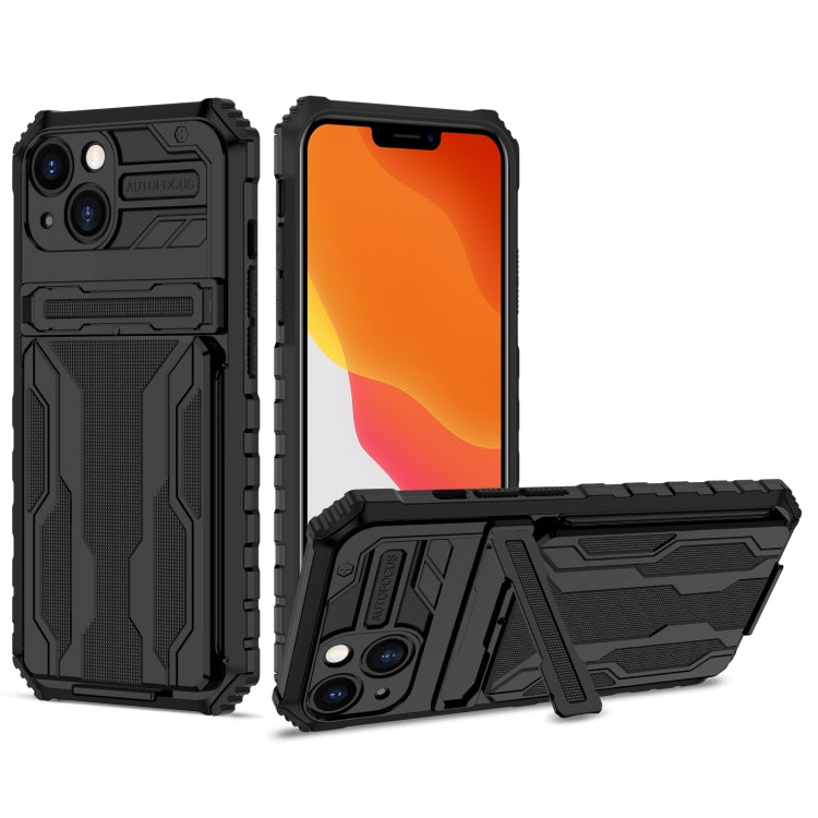 For iPhone 13 Kickstand Armor Card Wallet Phone Case