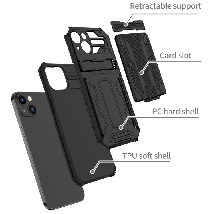 For iPhone 13 Kickstand Armor Card Wallet Phone Case