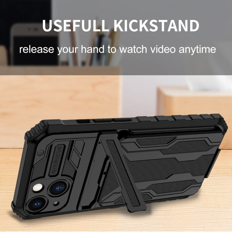 For iPhone 13 Kickstand Armor Card Wallet Phone Case
