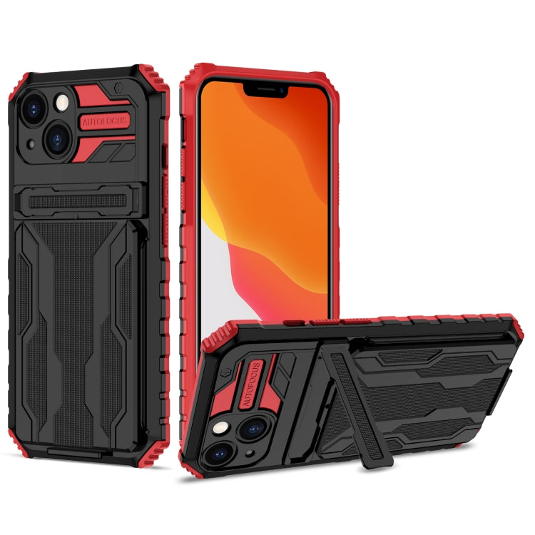 For iPhone 13 Kickstand Armor Card Wallet Phone Case