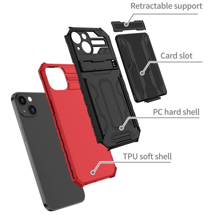 For iPhone 13 Kickstand Armor Card Wallet Phone Case