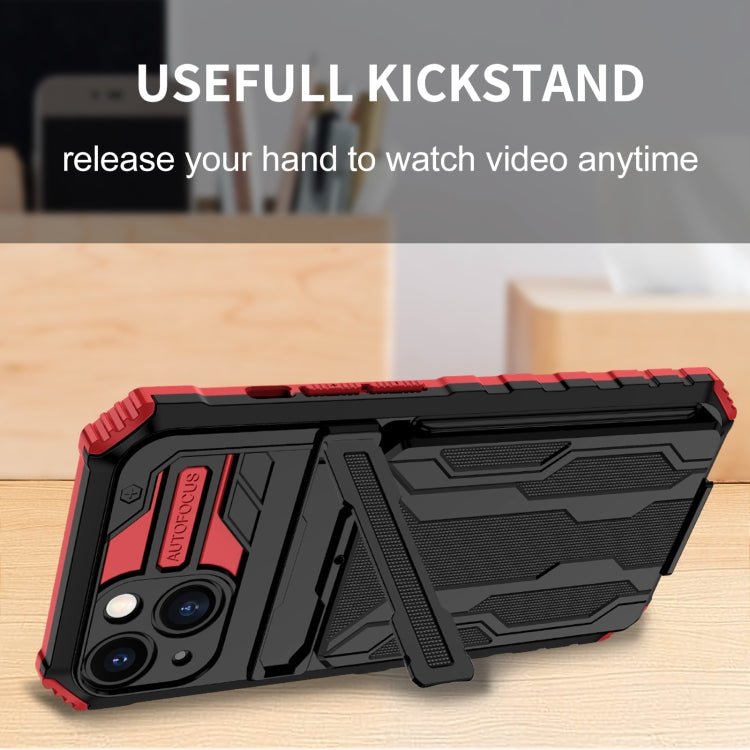 For iPhone 13 Kickstand Armor Card Wallet Phone Case