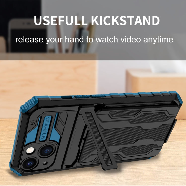 For iPhone 13 Kickstand Armor Card Wallet Phone Case