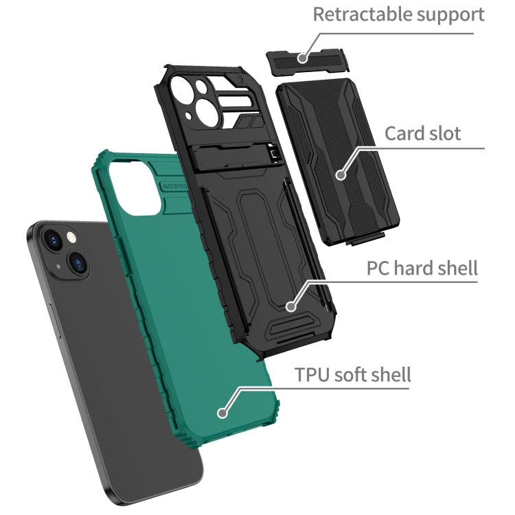 For iPhone 13 Kickstand Armor Card Wallet Phone Case
