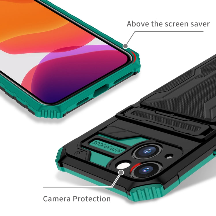 For iPhone 13 Kickstand Armor Card Wallet Phone Case