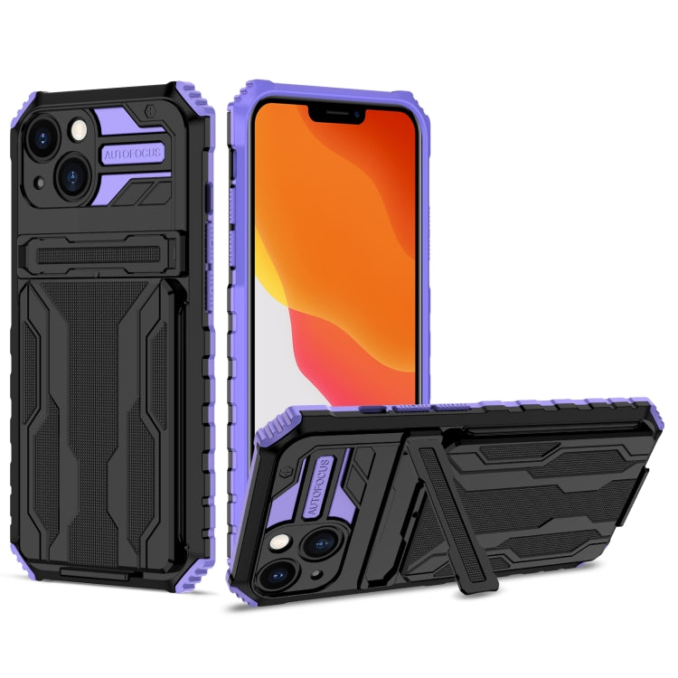 For iPhone 13 Kickstand Armor Card Wallet Phone Case