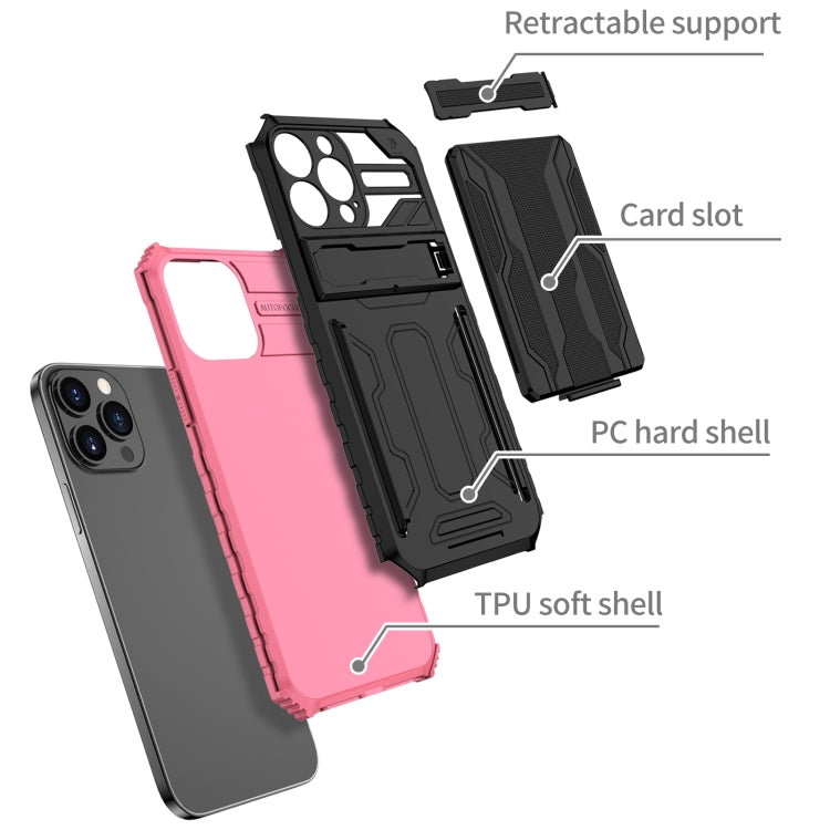 For iPhone 13 Pro Kickstand Armor Card Wallet Phone Case