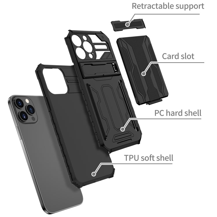 For iPhone 13 Pro Kickstand Armor Card Wallet Phone Case