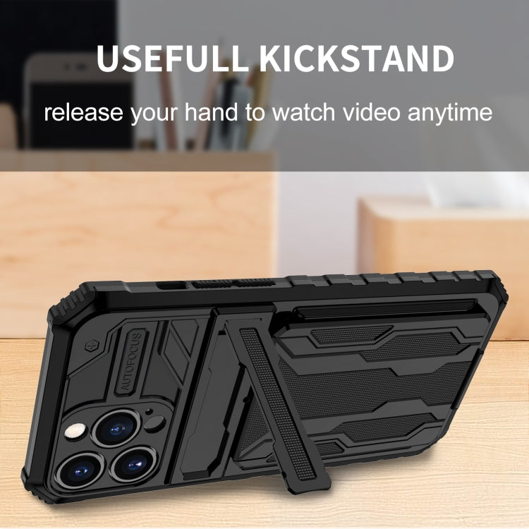 For iPhone 13 Pro Kickstand Armor Card Wallet Phone Case