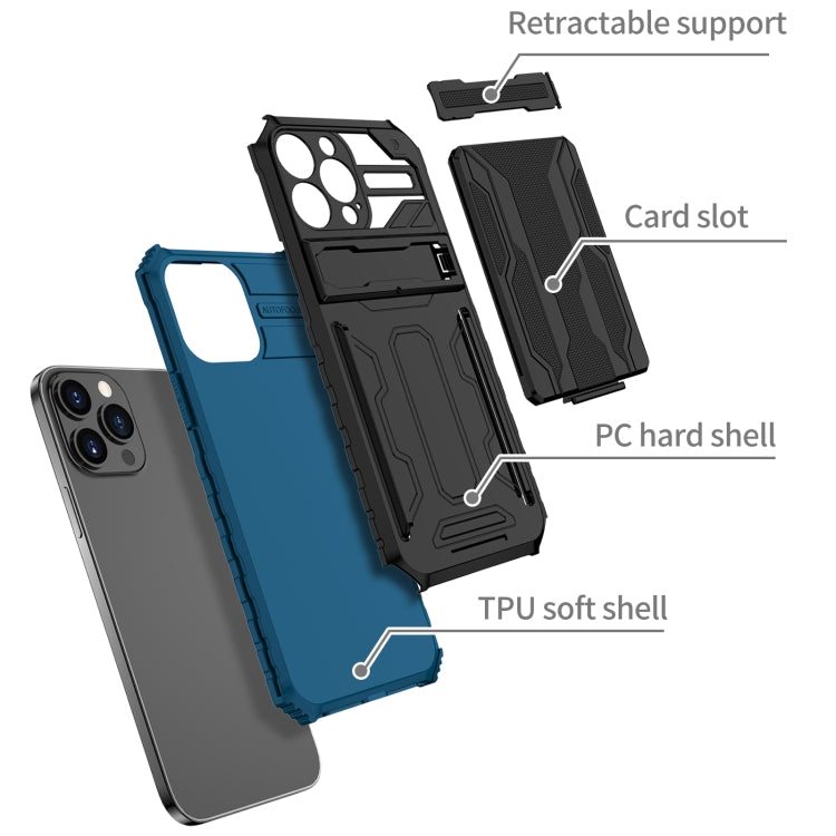 For iPhone 13 Pro Kickstand Armor Card Wallet Phone Case