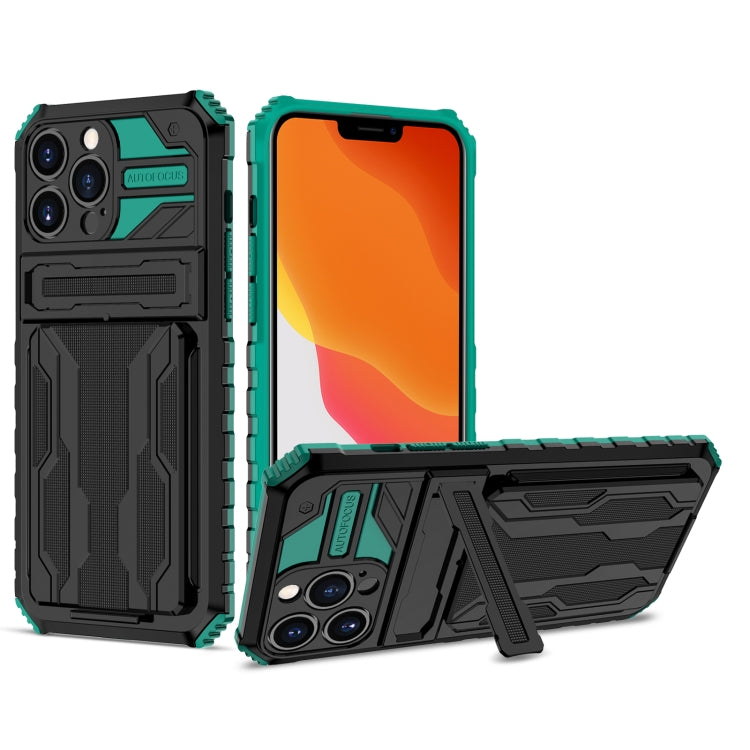 For iPhone 13 Pro Kickstand Armor Card Wallet Phone Case