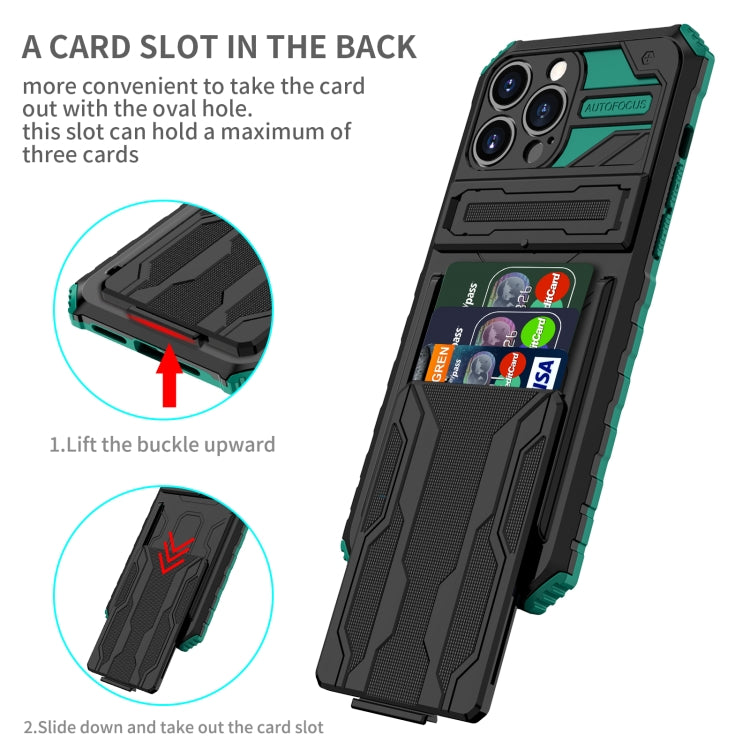 For iPhone 13 Pro Kickstand Armor Card Wallet Phone Case