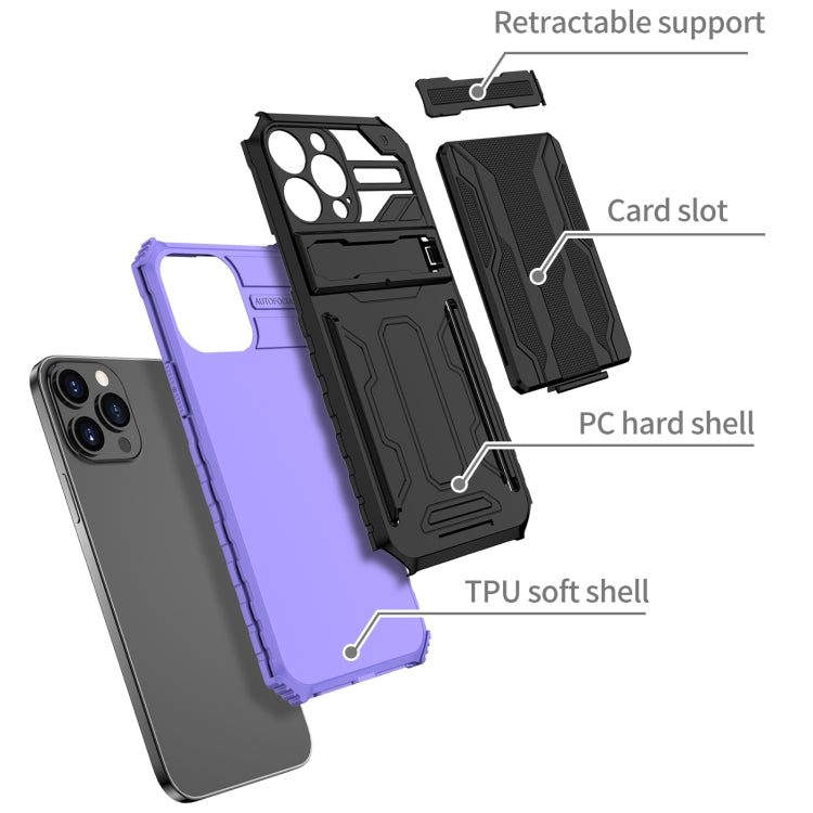 For iPhone 13 Pro Kickstand Armor Card Wallet Phone Case