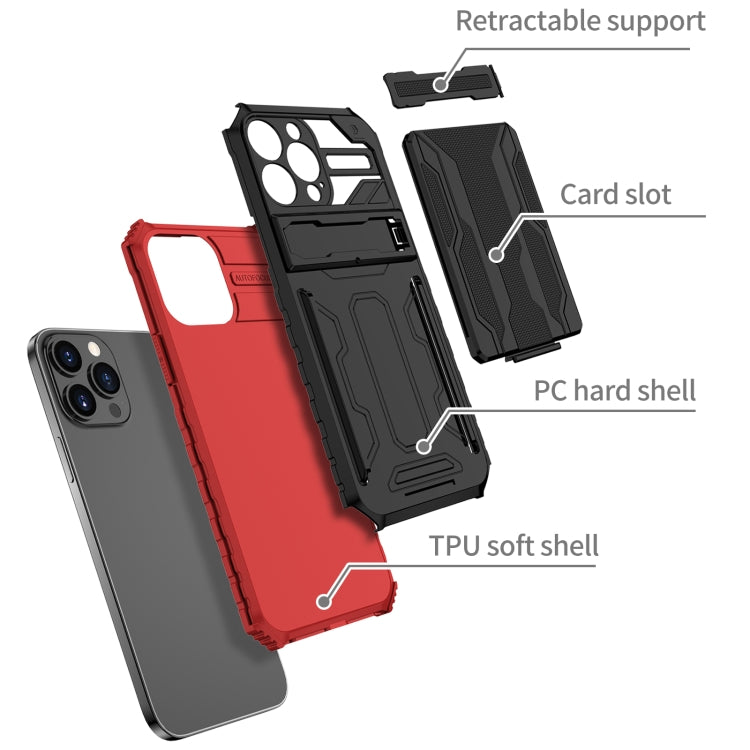 For iPhone 13 Pro Max Kickstand Armor Card Wallet Phone Case