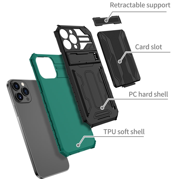 For iPhone 13 Pro Max Kickstand Armor Card Wallet Phone Case