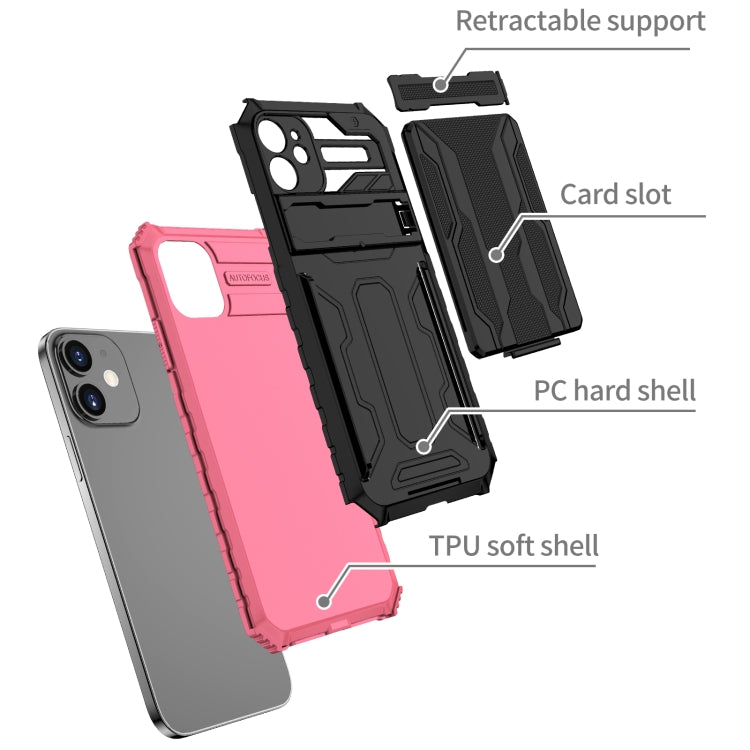 For iPhone 12 mini Kickstand Armor Card Wallet Phone Case