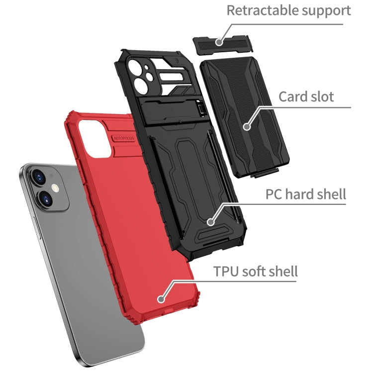 For iPhone 12 mini Kickstand Armor Card Wallet Phone Case