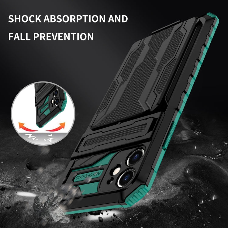 For iPhone 12 mini Kickstand Armor Card Wallet Phone Case
