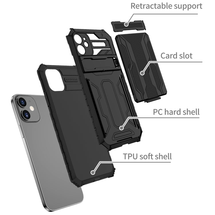 For iPhone 12 Kickstand Armor Card Wallet Phone Case