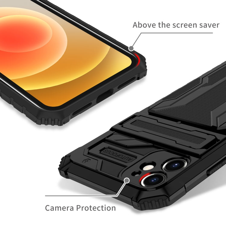 For iPhone 12 Kickstand Armor Card Wallet Phone Case