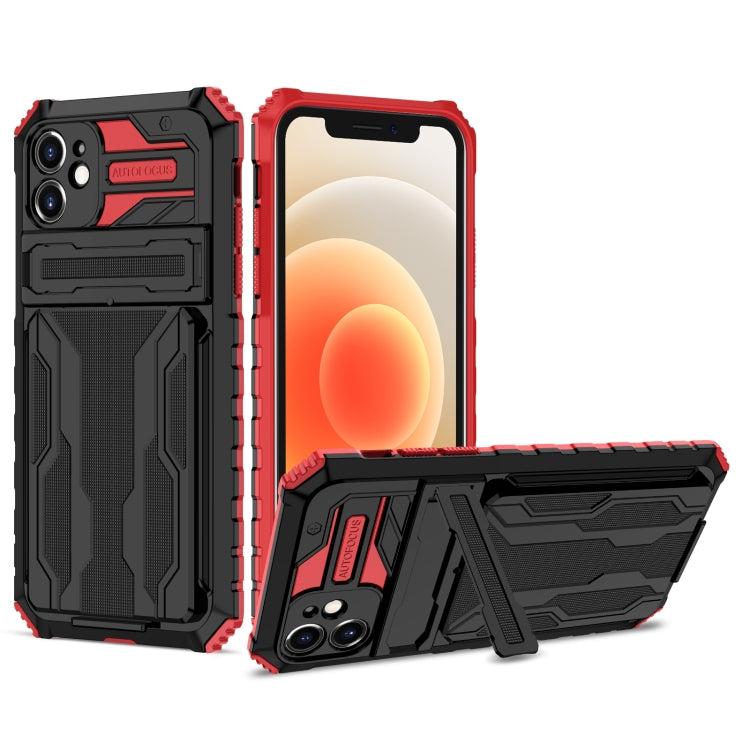 For iPhone 12 Kickstand Armor Card Wallet Phone Case