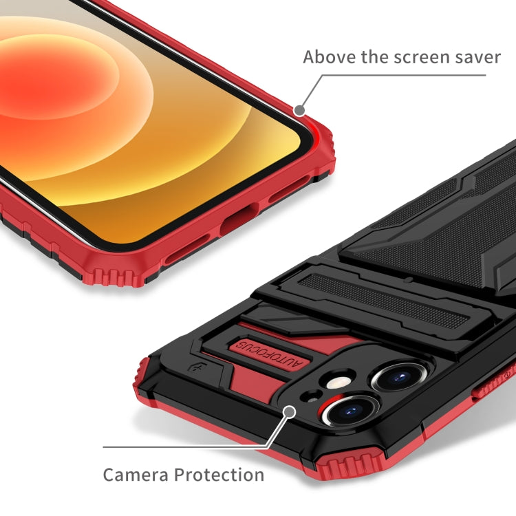 For iPhone 12 Kickstand Armor Card Wallet Phone Case