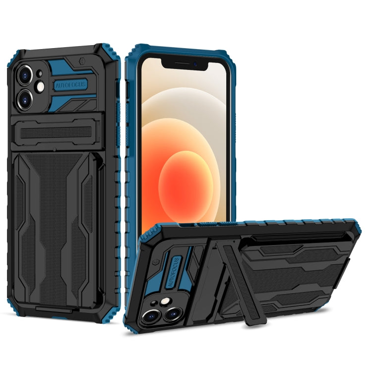 For iPhone 12 Kickstand Armor Card Wallet Phone Case