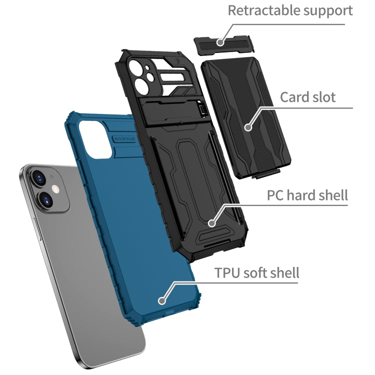 For iPhone 12 Kickstand Armor Card Wallet Phone Case