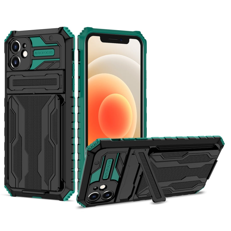 For iPhone 12 Kickstand Armor Card Wallet Phone Case