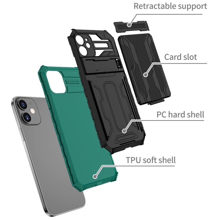 For iPhone 12 Kickstand Armor Card Wallet Phone Case