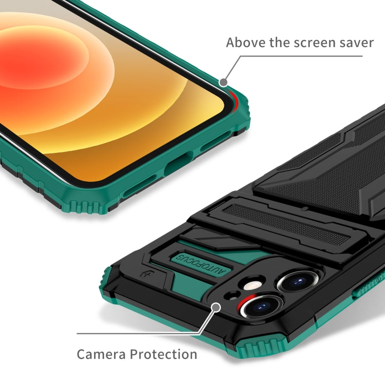 For iPhone 12 Kickstand Armor Card Wallet Phone Case