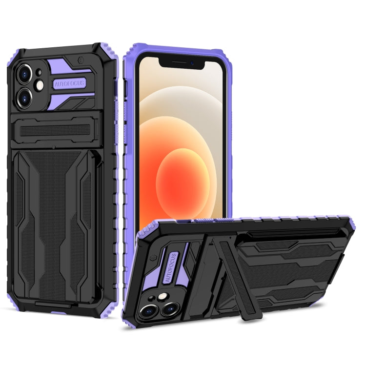 For iPhone 12 Kickstand Armor Card Wallet Phone Case
